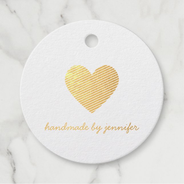 Étiquette-cadeau J'aime Coeur fait main par Tank You Gold Foil Simp (Devant)