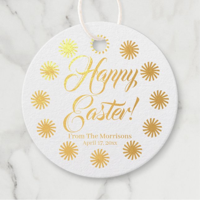 Étiquette-cadeau Joyeuse frontière de Pâques soleil coutume script  (Devant)