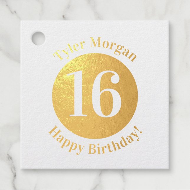 Étiquette-cadeau Joyeux anniversaire, nom, 16 ans ou tout âge (Devant)