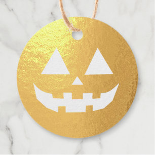 Étiquette-cadeau Joyeux Halloween Jack-o'-Lantern Face 3-Neon Orang