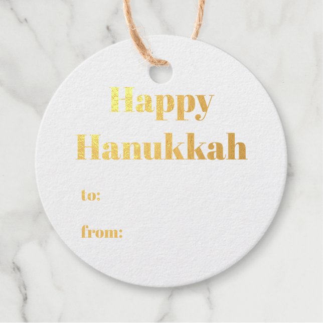 Étiquette-cadeau Joyeux Hanoukka blanc bleu à de simple moderne (Devant)