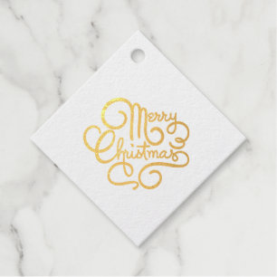 Étiquette-cadeau Joyeux Noël Fancy Police Real Gold Foil Cadeau