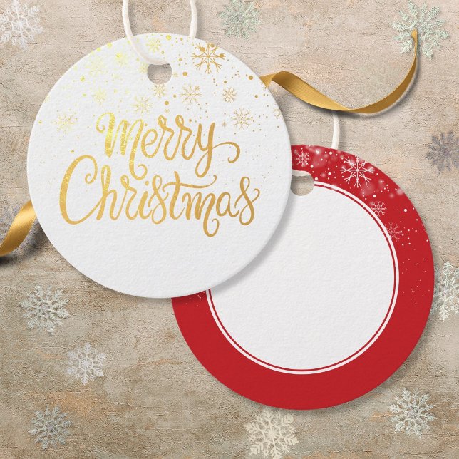 Étiquette-cadeau Joyeux Noël flocons de neige écriture dorée élégan (Elegant Gold Script Merry Christmas Snowflakes Foil Favor Tags)