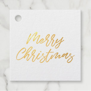 Étiquette-cadeau Joyeux Noël moderne véritable feuille d'or