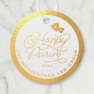 Étiquette-cadeau Joyeux Purim VRAI Gold Foil Script