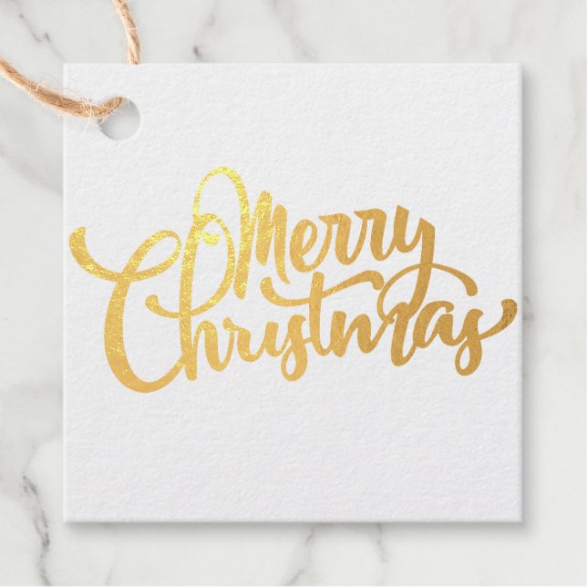 Étiquette-cadeau Joyeux script de Noël or (Devant)