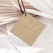 Kraft Modern Heart Mariage Gold Foil Favoriser Tag