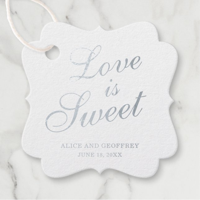 Étiquette-cadeau L'amour est doux élégant Mariage à huile d'argent (Devant)