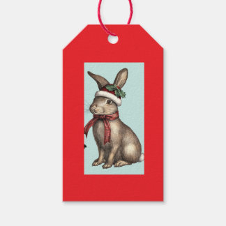 ÉTIQUETTE CADEAU LAPIN AVEC CHAPEAU DE NOËL