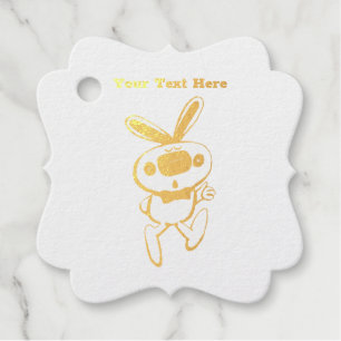 Étiquette-cadeau Lapin blanc mignonne en pouces dorés vers le haut 