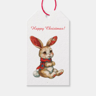 ÉTIQUETTE CADEAU LAPIN DE NOËL RÉTRO
