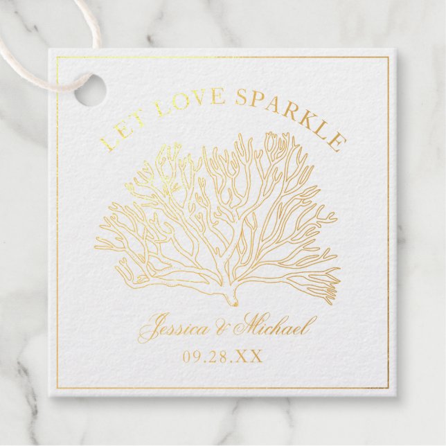Étiquette-cadeau Let Love Sparkle Gold Coral Beach Mariage (Devant)