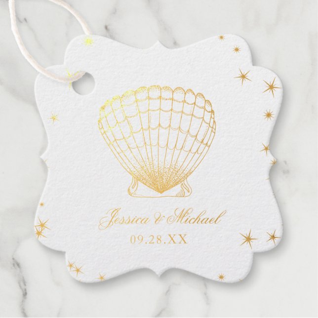 Étiquette-cadeau Let Love Sparkle Gold Seashell Beach Wedding (Devant)