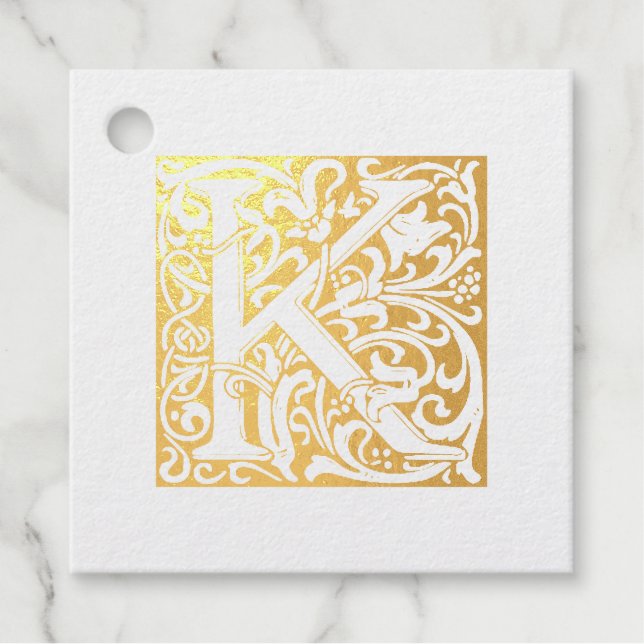 Étiquette-cadeau LETTRE D'ANNIVERSAIRE D'OR ÉCLAIRÉ K MONogramme (Devant)