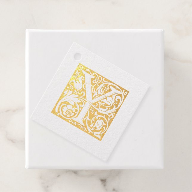 Étiquette-cadeau Lettre illuminée Y Monogramme Anniversaire d'or (Avec boite)