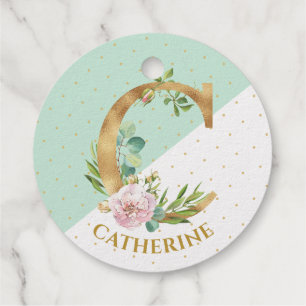 Étiquette-cadeau Lettre monogramme floral C pour Catherine