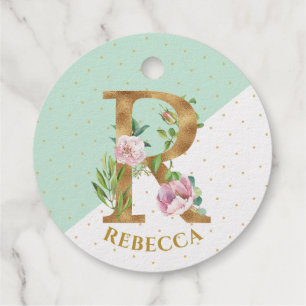 Étiquette-cadeau Lettre monogramme floral R pour Rebecca