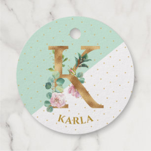 Étiquette-cadeau Lettre monogramme florale K est pour Karla
