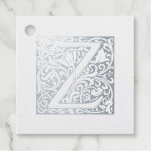 Étiquette-cadeau LETTRE Z ÉCLAIRÉE EN ARGENT ANNONCE Z MONogramme