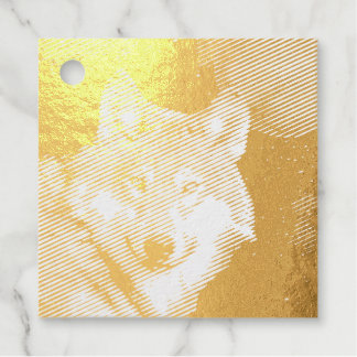 Étiquette-cadeau Loup solitaire ciel étoilé sang lune classique ron