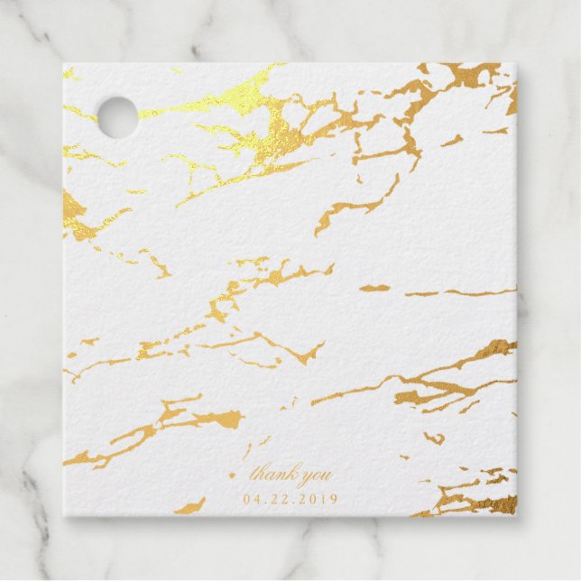 Étiquette-cadeau Marbre Moderne Remerciement Vrai Or Feuille (Devant)