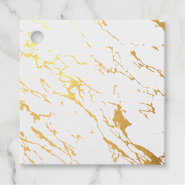 Étiquette-cadeau Marbre Moderne Vide Feuille D'or Réel (Devant)