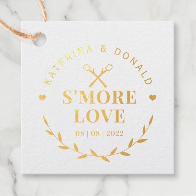 Étiquette-cadeau Mariage Amour S'more Or (Devant)