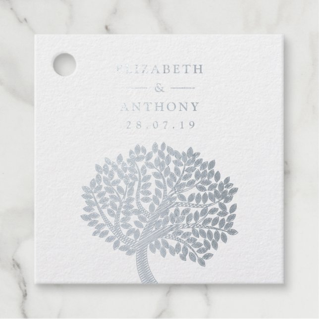 Étiquette-cadeau Mariage Arbre Aquarelle Argent (Devant)