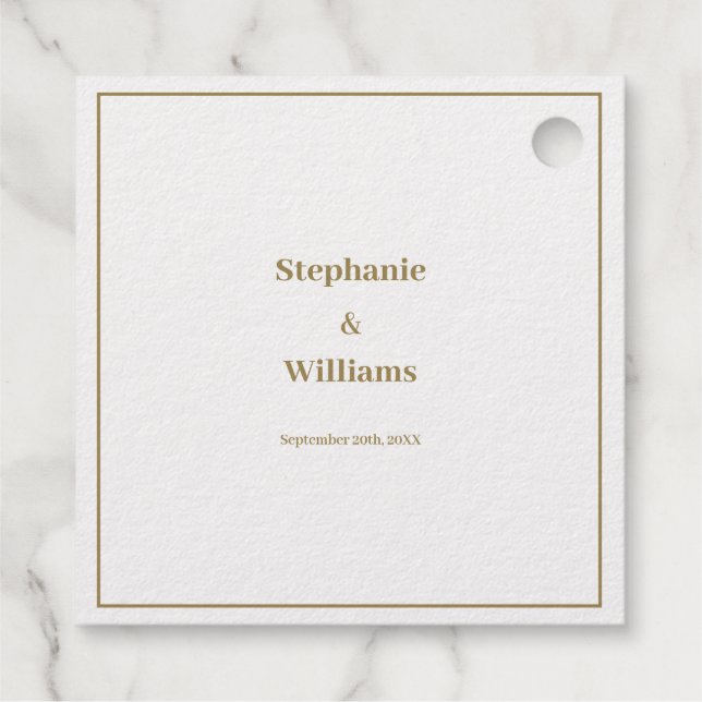 Étiquette-cadeau Mariage Élégant Minimaliste Moderne Or Blanc (Dos)