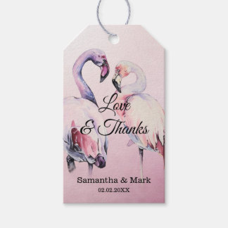 Étiquette cadeau Mariage Flamant rose rose Aquarel