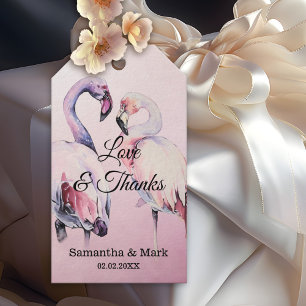Étiquette cadeau Mariage Flamant rose rose Aquarel