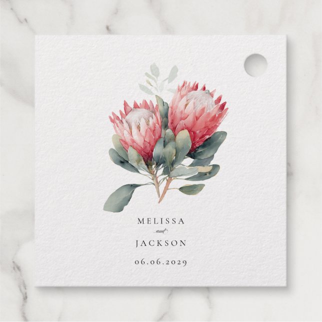 Étiquette-cadeau Mariage Fleurs Aquarelle Rouge Protée (Dos)