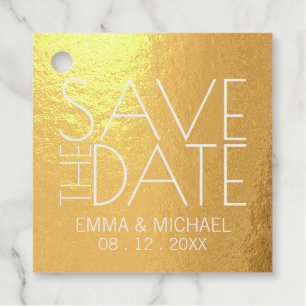 Étiquette-cadeau Mariage Gold Foil moderne Enregistrer la date