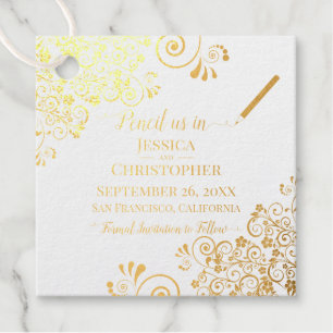 Étiquette-cadeau Mariage Pencil nous dans Enregistrer la date Elega