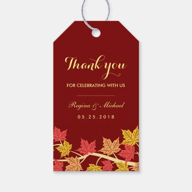Étiquette cadeau Mariage rouge Feuille d'automne (Devant)