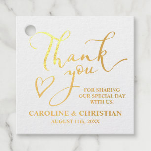 Étiquette-cadeau MERCI Blanc VRAI or Foil Mariage de coeur