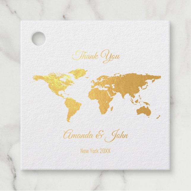 Étiquette-cadeau Merci Golden Foil World Carte Globe de destination (Devant)