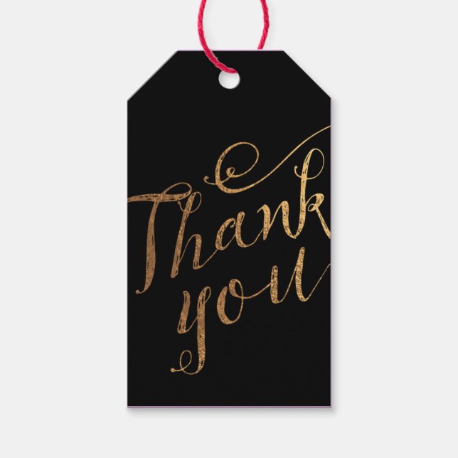 Étiquette cadeau Merci Noir Or Mariage Favor (Devant)