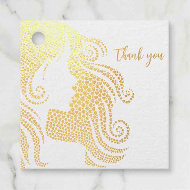 Étiquette-cadeau Merci Quinceañera Silhouette Gold Coeurs (Devant)