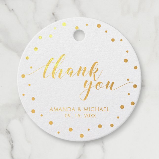 Étiquette-cadeau Moderne Chic Confetti Gold Foil Mariage Merci F (Devant)