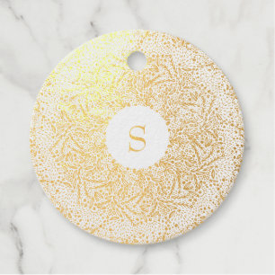 Étiquette-cadeau Monogramme d'étincelle d'or réel