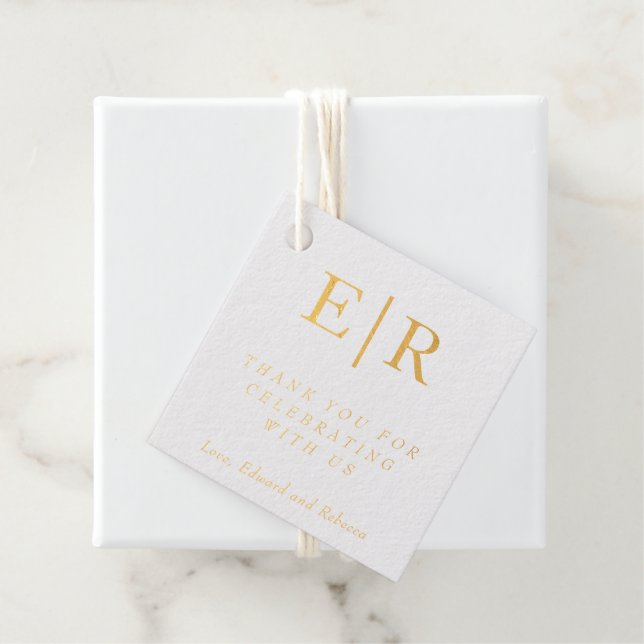 Étiquette-cadeau Monogramme officiel Or Simple Mariage élégant (Avec boite)