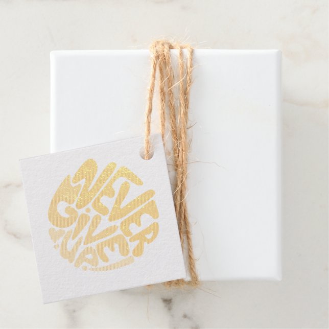 Étiquette-cadeau Ne jamais renoncer - Citation d'anniversaire bleu  (Avec boite)