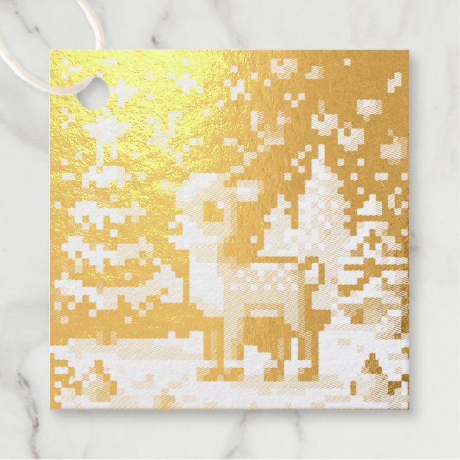 Étiquette-cadeau Noël Reinder Winter Wonderland Pixel Art (Devant)