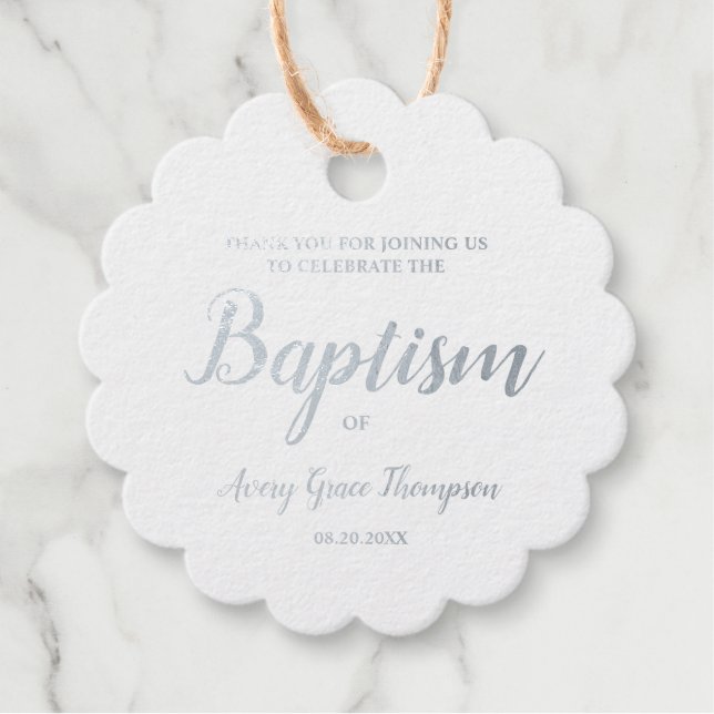 Étiquette-cadeau Nom de bébé élégant personnalisé Baptême Merci (Devant)