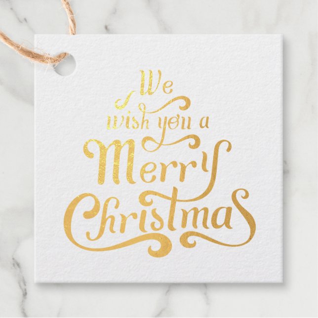 Étiquette-cadeau Nous vous souhaitons un joyeux script de Noël Gold (Devant)