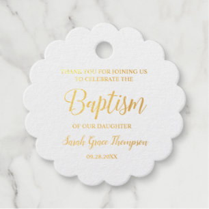 Étiquette-cadeau Or Élégant Baptême Bébé fille Merci