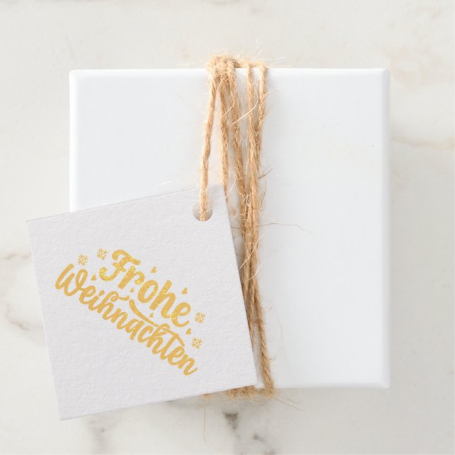 Étiquette-cadeau Or Frohe Weihnachten (Avec boite)