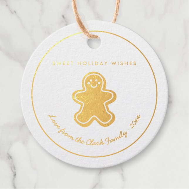 Étiquette-cadeau Pain d'épice d'or Homme Joyeux Noël (Devant)