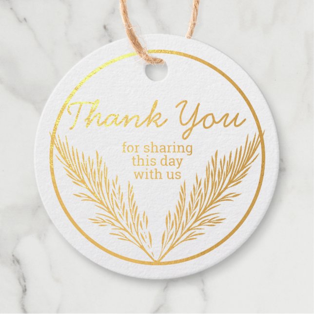 Étiquette-cadeau Pampas Grass Mariage Élégant Chic Real Gold Foil (Devant)